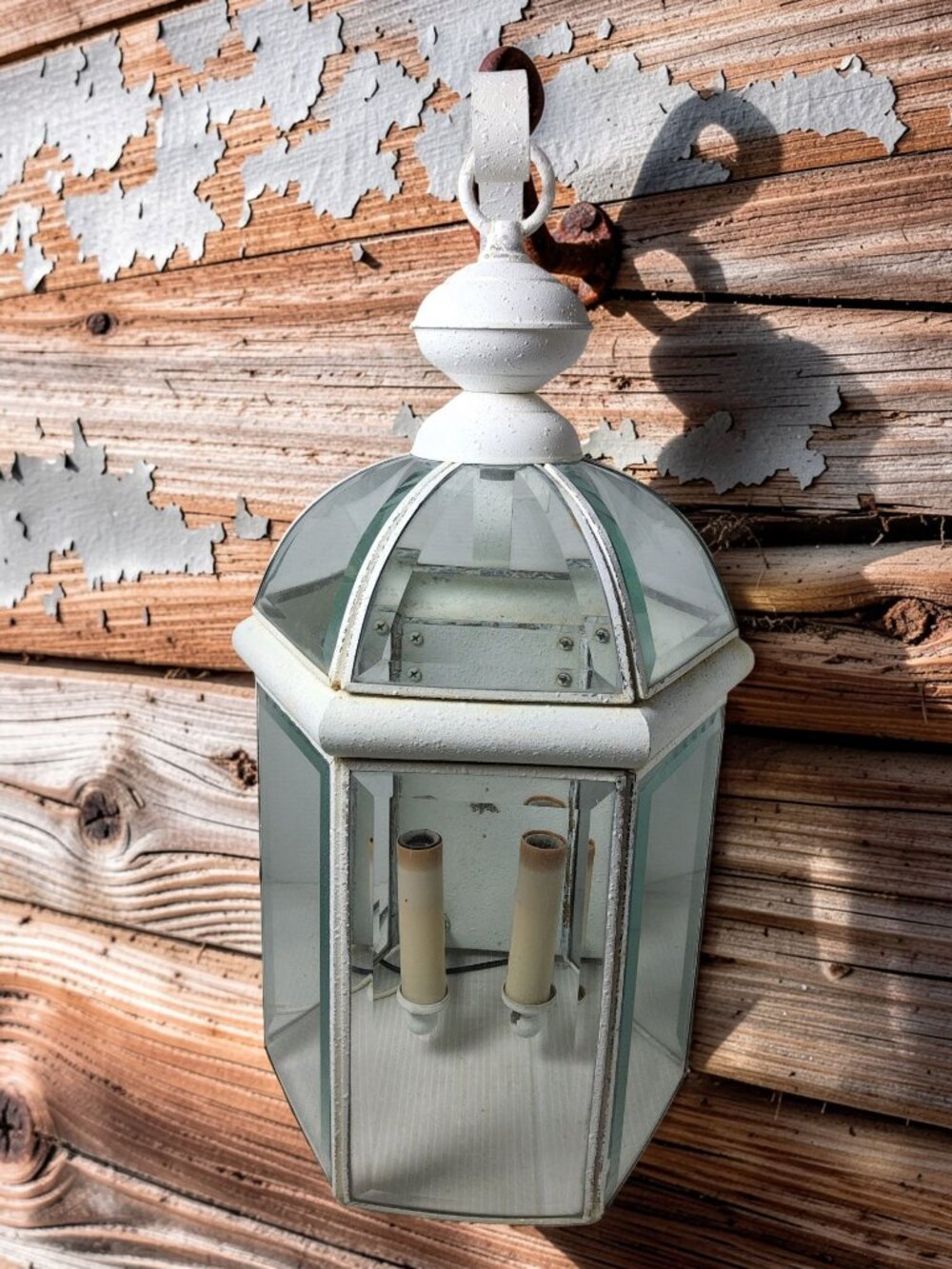 Beveled glass dome top ceiling electric lantern fixture 2 candle light